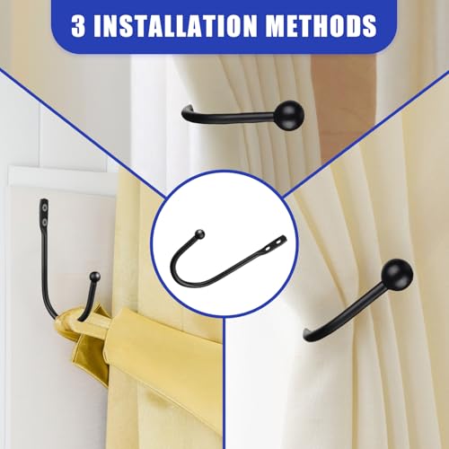 Gaahkai 12PCS Curtain Tie Back Hooks, Metal Curtain Holdbacks Side Tiebacks Wall Mounted with Screws, Black - Image 4