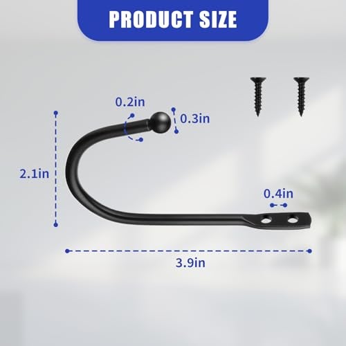 Gaahkai 12PCS Curtain Tie Back Hooks, Metal Curtain Holdbacks Side Tiebacks Wall Mounted with Screws, Black - Image 2