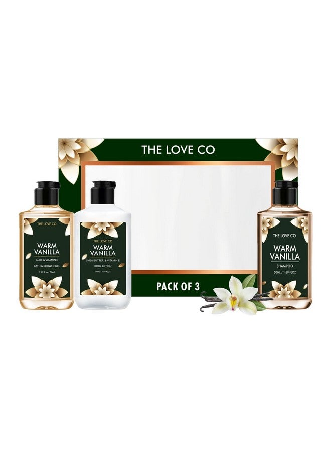 THE LOVE CO. Warm Vanilla Gift Collection| Indulge In Travel Pack Shower Gel, Body Lotion & Shampoo | Ideal Birthday & Special Occasion Hamper - Pack Of 3 - Image 1