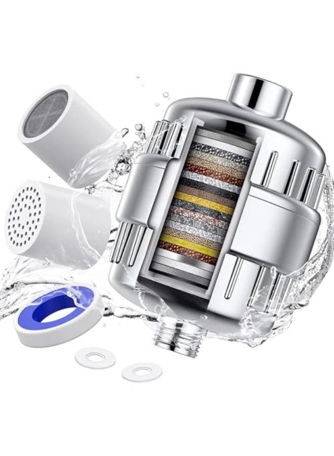 GROLIGH Shower Filter 20 Stage Showerhead Filter for Hard Water Shower Water Filter with 2 Replaceable Filter Cartridges for Removing Chlorine Fluoride, Polished Chrome - Image 1