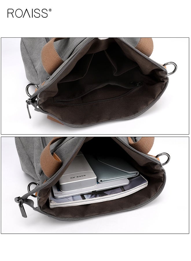 roaiss Women's One-Shoulder Crossbody Women's Bag Large Capacity Fashionable Handbag Women's Simple and Versatile Canvas Bag Women's Bag Zipper Multi-pocket Daily Work Commuting Bag Tote Bag Grey - Image 3