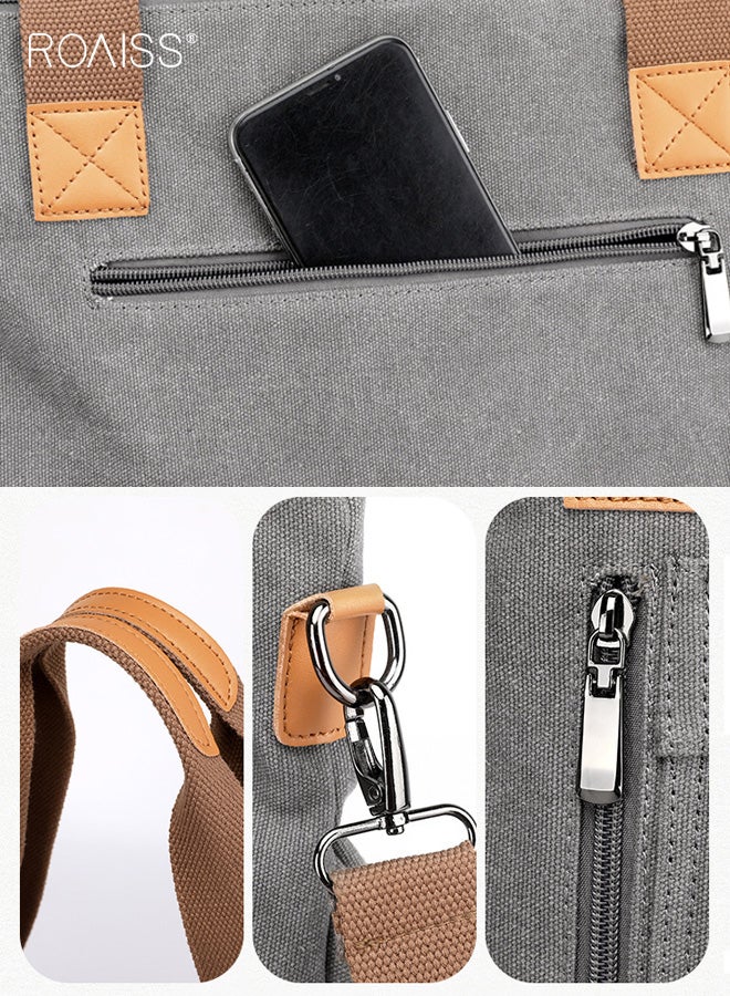 roaiss Women's One-Shoulder Crossbody Women's Bag Large Capacity Fashionable Handbag Women's Simple and Versatile Canvas Bag Women's Bag Zipper Multi-pocket Daily Work Commuting Bag Tote Bag Grey - Image 4