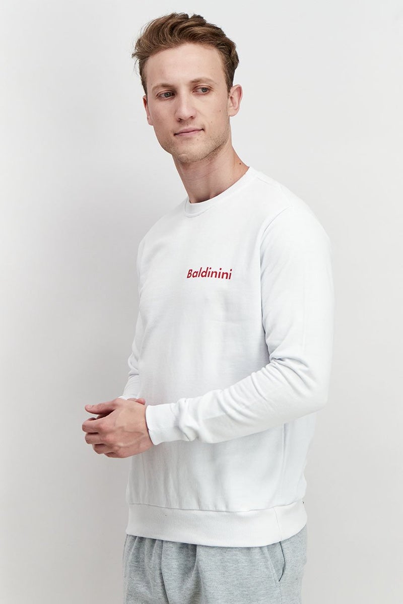 Baldinini Men Crew Neck Brand Print Long Sleeves Sweatshirt, White - Image 3