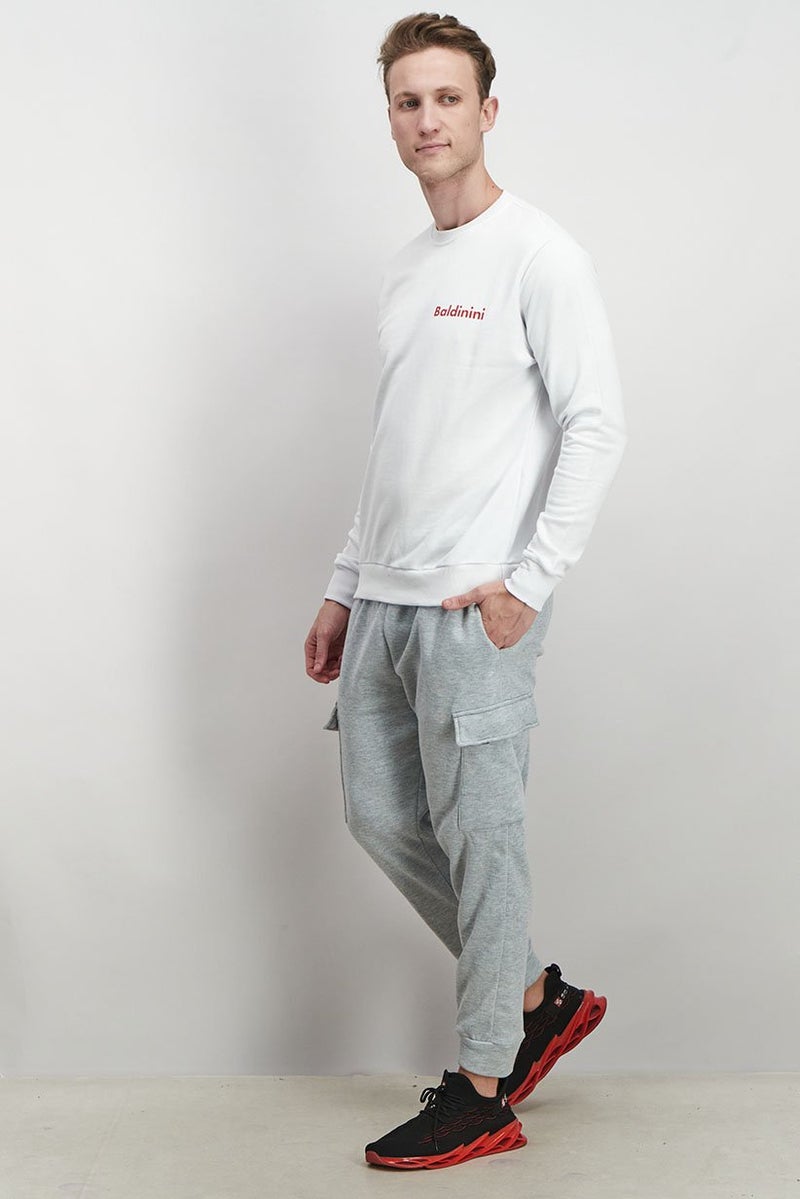 Baldinini Men Crew Neck Brand Print Long Sleeves Sweatshirt, White - Image 4