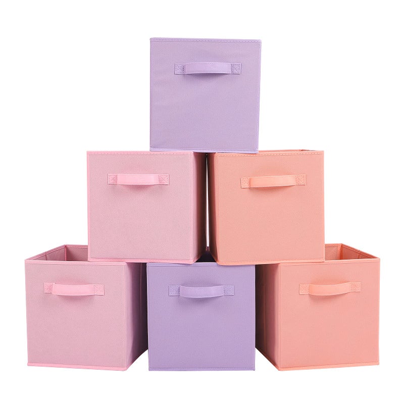 Stero 13x13x13 Inch Fabric Storage Bins 6 Pack Fun Colored Durable Storage Cubes with Handles Foldable Cube Baskets for Home Kids Room Closet and Toys Organization Purple Pink peachpuff