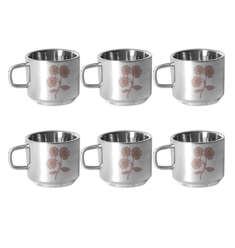 MOKSH MOKSH Sobber Lazer Stainless Steel Double Wall Tea Coffee Cups Set of 6 pcs 100 ml  - Image 1