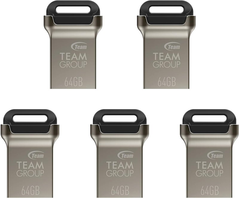 TeamGroup C162 64GB 5 Pack USB 3.2 Gen 1 USB 3.1/3.0 Mini Fits Metal Read 100MB/s Flash Thumb Drive External Data Storage Memory Stick Compatible with Computer/Laptop Black TC162364GB21 - Image 1