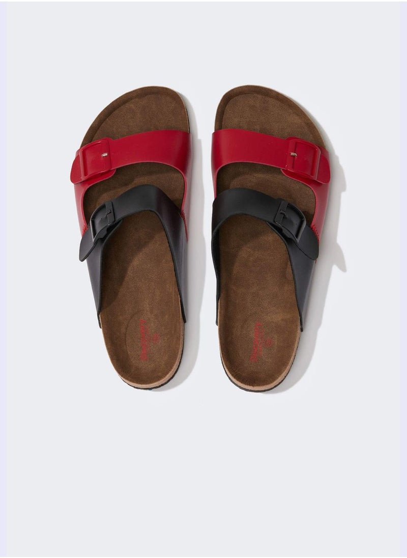 DeFacto - Discovery Channel Print Colour Block Double Band Slippers - Image 1