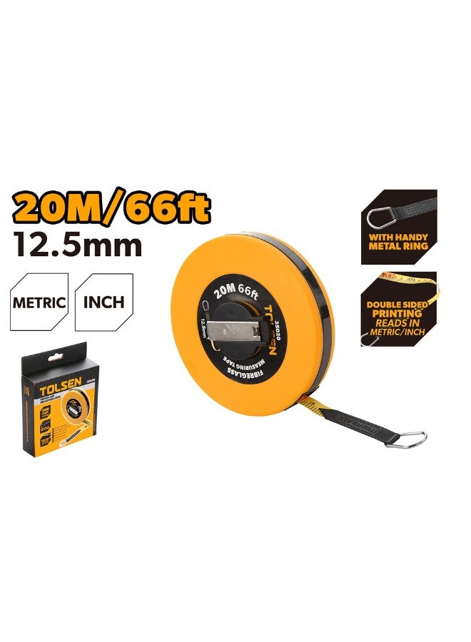 Tolsen 35020 Fibreglass Measuring Tape 20m/66ft x 12.5mm – Heavy Duty Open Reel Survey Tape with Metric & Imperial Scale - Image 2