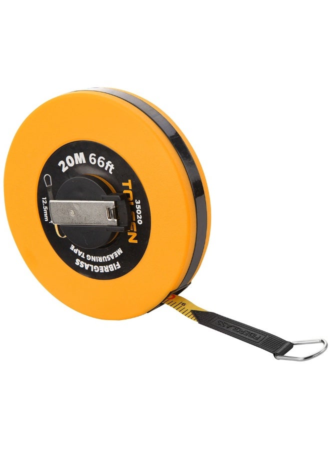 Tolsen 35020 Fibreglass Measuring Tape 20m/66ft x 12.5mm – Heavy Duty Open Reel Survey Tape with Metric & Imperial Scale - Image 1