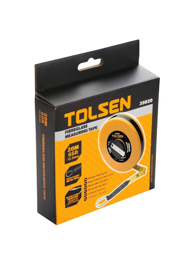 Tolsen 35020 Fibreglass Measuring Tape 20m/66ft x 12.5mm – Heavy Duty Open Reel Survey Tape with Metric & Imperial Scale - Image 3
