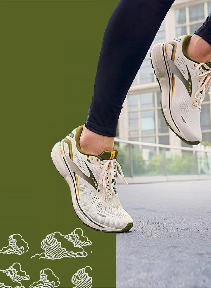 Brooks 【Back To School】Ghost 15 Cushioning Professional Men and Women Running Shoes Beige/Green  - Image 2