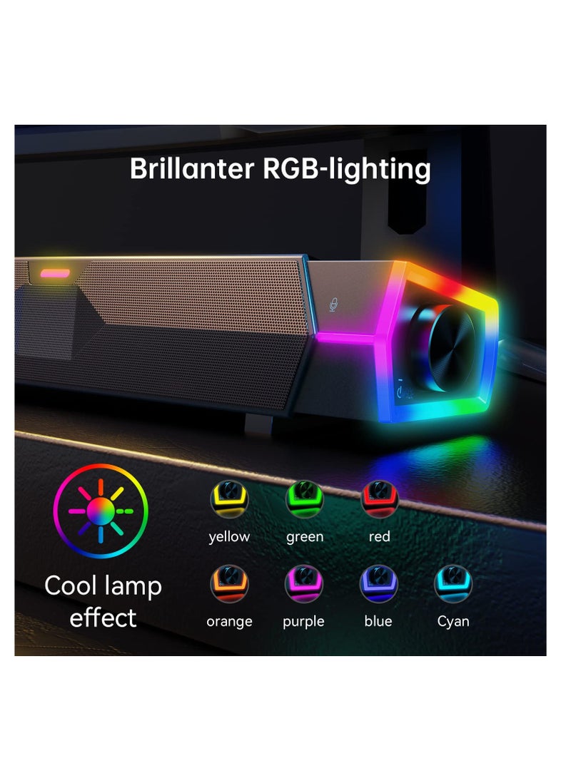 Excefore Computer Speakers for PC Desktop Monitor, Dynamic RGB Bluetooth Soundbar, Bluetooth & USB Powered PC Speakers with Microphone, HiFi Stereo Gaming Speakers for Desktop - Image 3