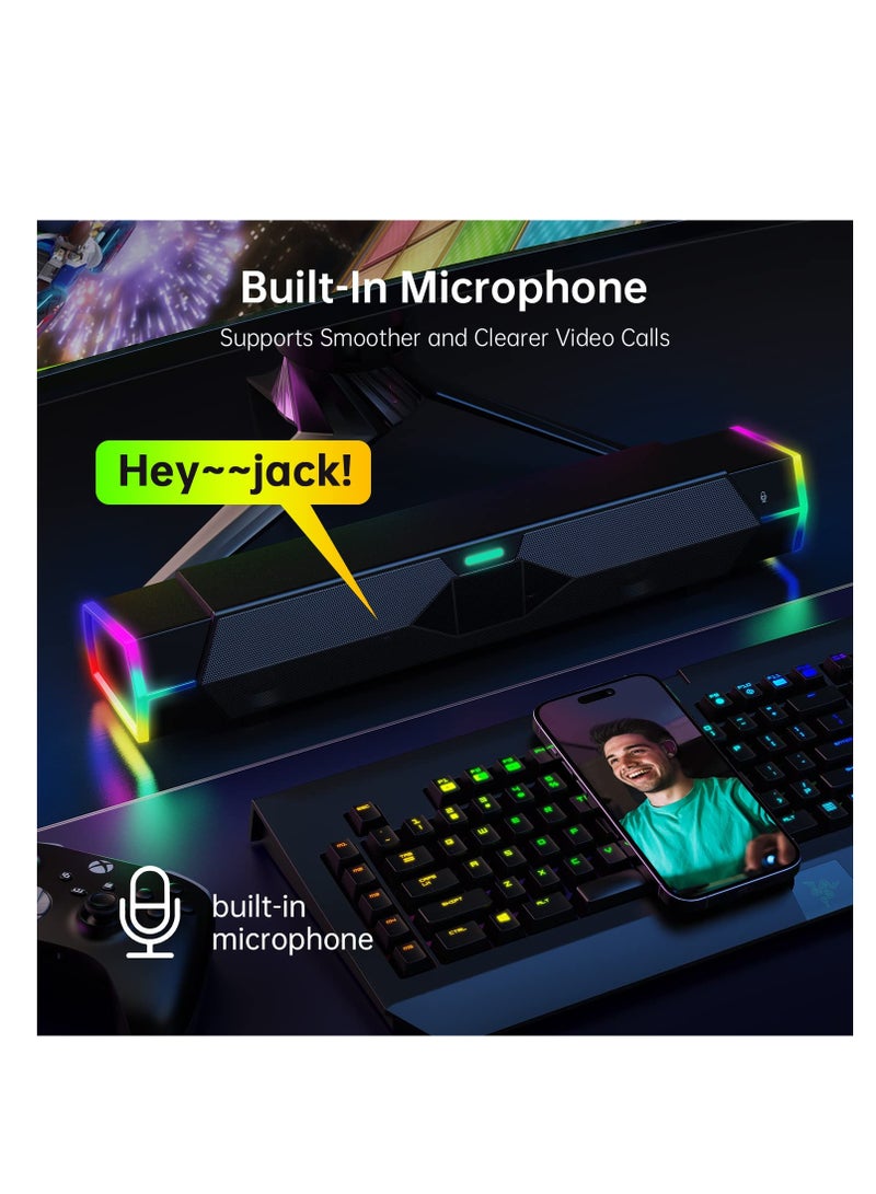 Excefore Computer Speakers for PC Desktop Monitor, Dynamic RGB Bluetooth Soundbar, Bluetooth & USB Powered PC Speakers with Microphone, HiFi Stereo Gaming Speakers for Desktop - Image 4