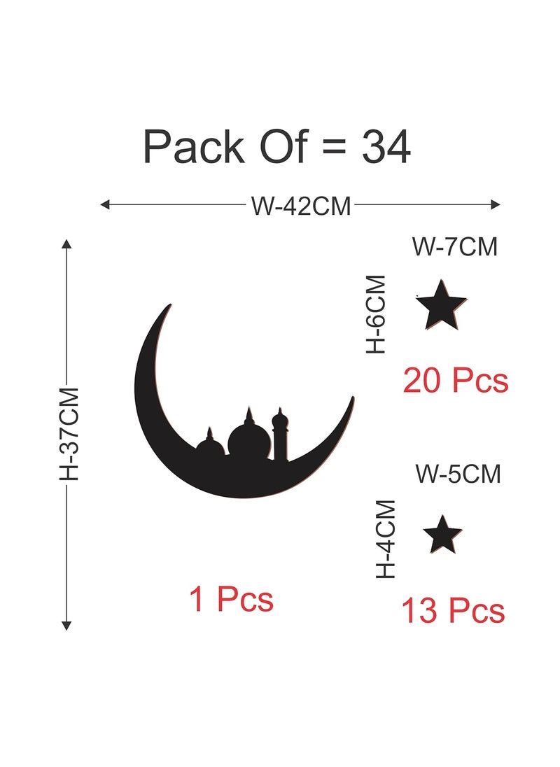 DECOR KAFE Decor kafe Wooden Star and Moon Black Matte Sticker for Decoration Eid Special  - Image 4