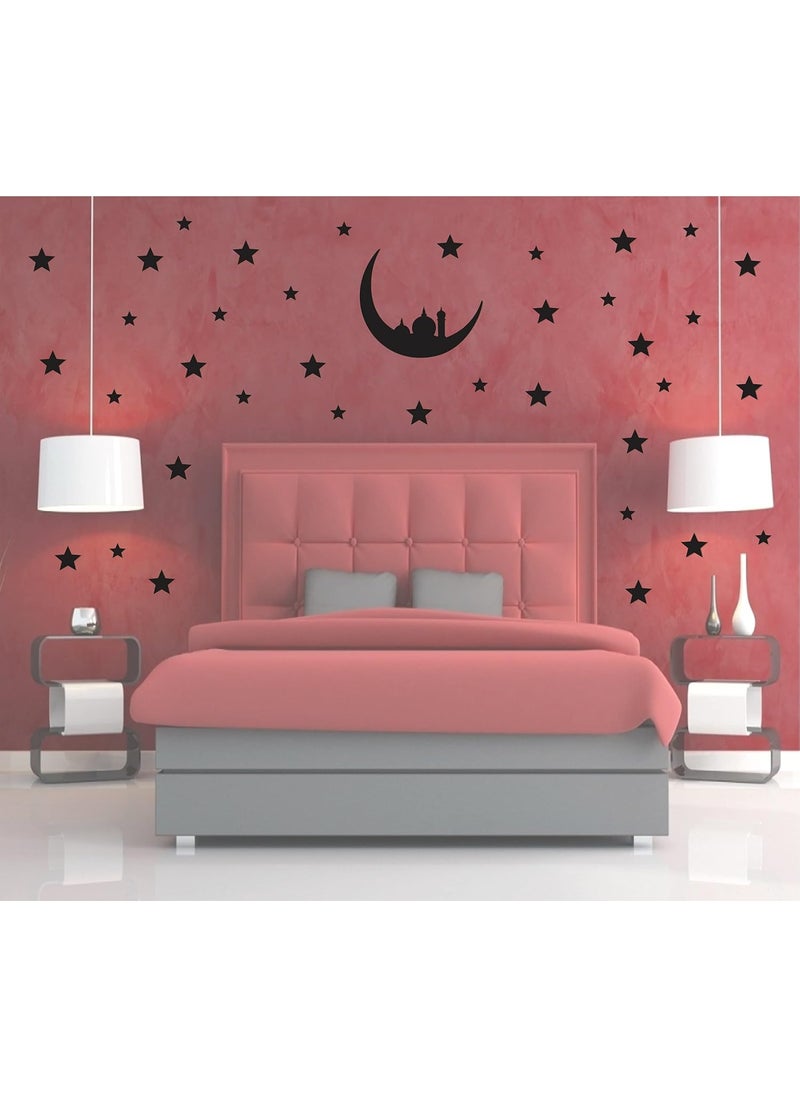 DECOR KAFE Decor kafe Wooden Star and Moon Black Matte Sticker for Decoration Eid Special  - Image 2