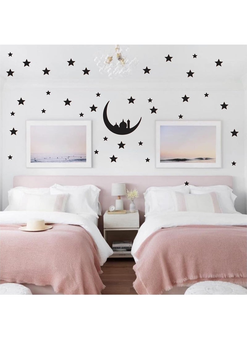 DECOR KAFE Decor kafe Wooden Star and Moon Black Matte Sticker for Decoration Eid Special  - Image 1