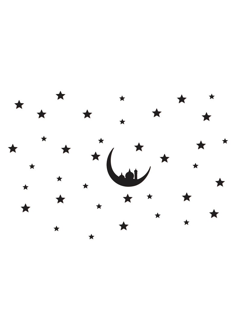 DECOR KAFE Decor kafe Wooden Star and Moon Black Matte Sticker for Decoration Eid Special  - Image 3