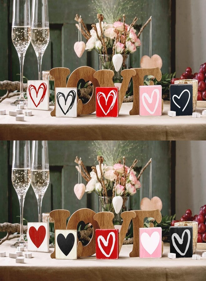 فيرايكل ٦ قطع من لوحات خشبية لعيد الحب، لوحة خشبية ريفية على شكل قلب، لوحة خشبية مزدوجة الجوانب عليها كلمة "حب"، زينة طاولة خشبية على شكل قلب قائمة بذاتها، صينية قلب قابلة للعكس، ديكور للمنزل والمطبخ - Image 3