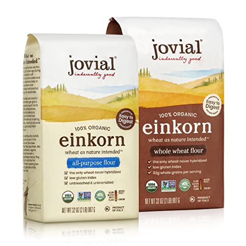 Jovial Organic Einkorn Whole Wheat & Unbleached All Purpose Flour - Bread Baking Flour for Sourdough, High Protein, Non-GMO, Organic Pizza & Pasta Flour, European Italian Flour - 32 Oz, 2 Pack - Image 1
