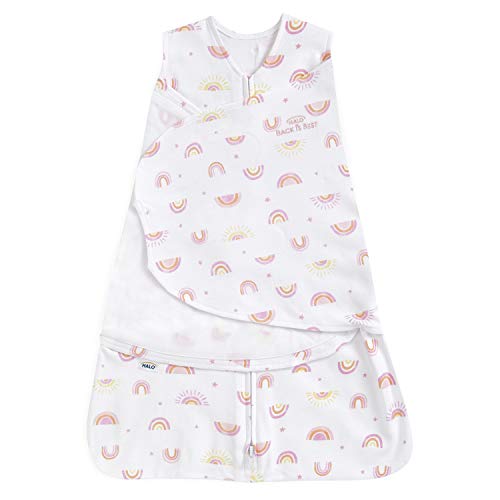 HALO 100% Cotton Sleepsack Swaddle, 3-Way Adjustable Wearable Blanket, TOG 1.5, Sunshine Rainbows, Newborn, 0-3 Months - Image 5