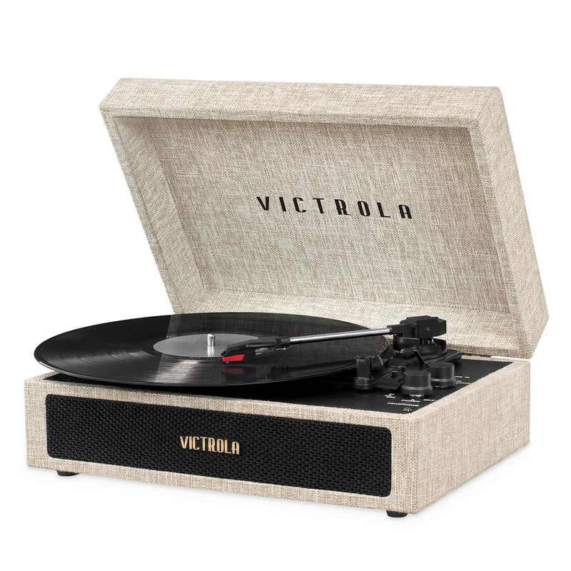 Victrola Parker Bluetooth Suitcase Record Player with 3-Speed Turntable, Light Beige (VSC-580BT-LBB), AC Motor - Image 1