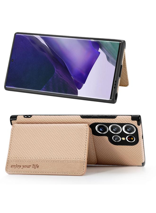 اس-توب جراب لهاتف Samsung Galaxy S22 Ultra 5G مصنوع من ألياف الكربون وحامل بطاقات مغناطيسي مصنوع من مادة TPU+PU - Image 3