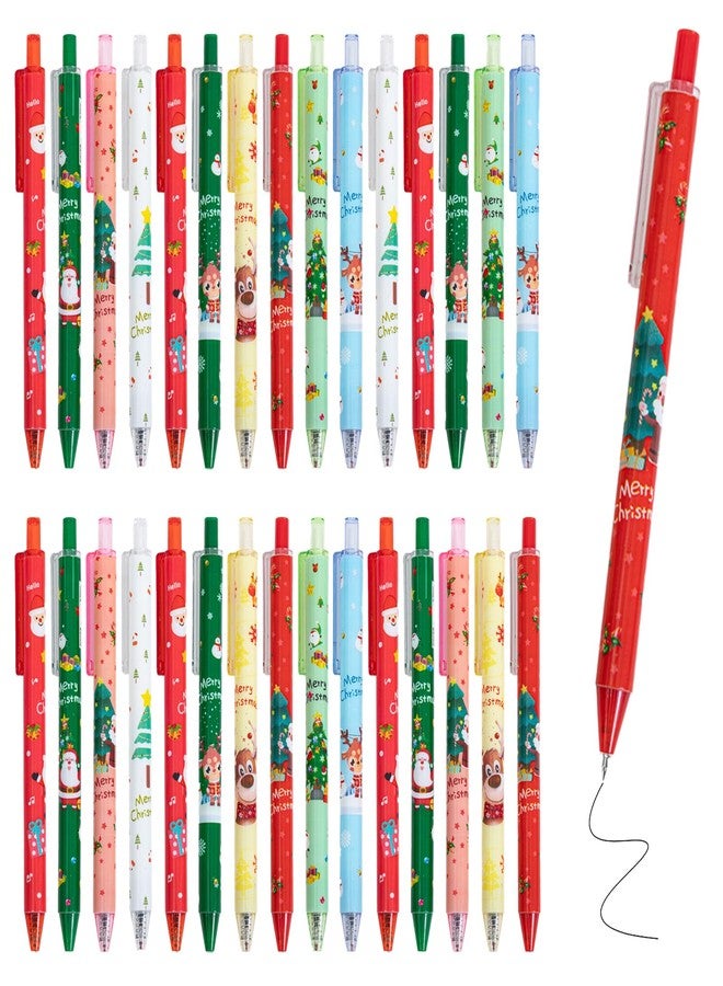 Jocomoni 30pcs Christmas Gel Pens Christmas Retractable Pen Snownman Santa Claus Elk Xmas Ballpoint Pen Black Ink Pens for Christmas Party Favor Gift Prize Party Supply - Image 1