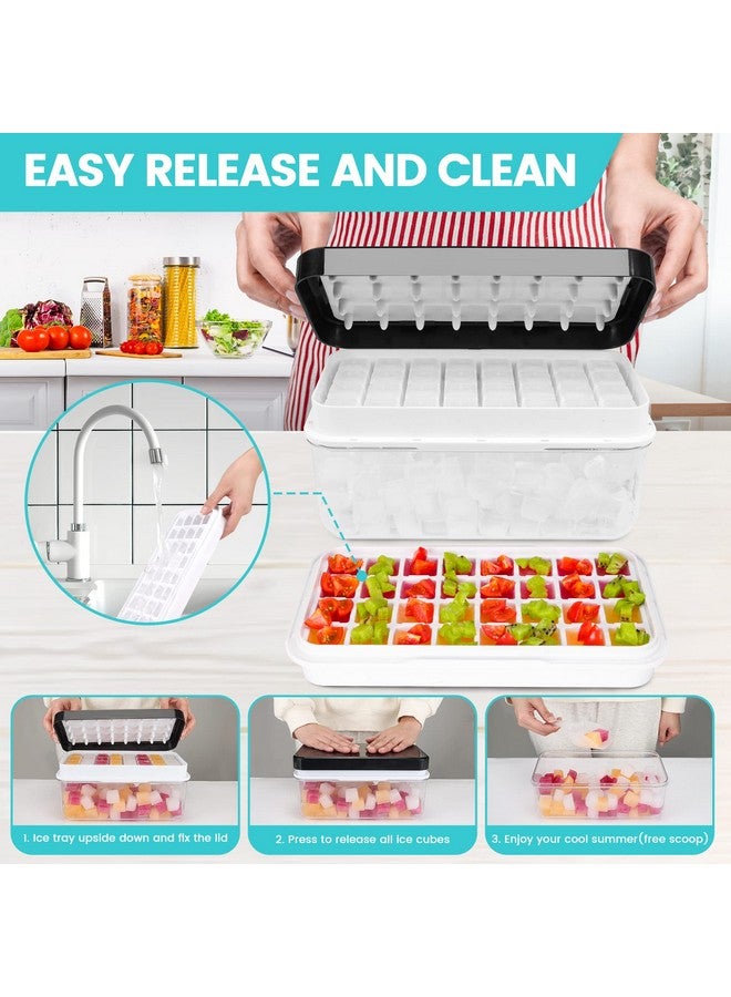 QUELIEN Ice Trays for Freezer with Lid & Bin, Ice Cube Tray Making 64 pcs Ice Cubes, Easy Press to Release Ice, Ice Tray with Storage Bin Chilling Cocktail Whiskey Coffee 2 Trays 1 Ice Bucket & Scoop (Black)  - Image 1