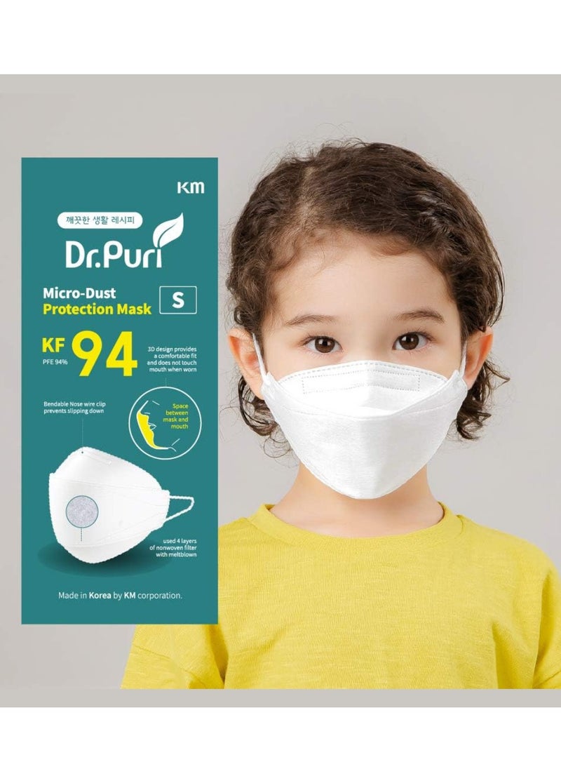 Dr. Puri - Pack Of 20 Pieces KF94 Face Mask Micro Dust Protection Face Mask Premium Kids Face Mask Small White KF94 Kids Face Mask - Image 1