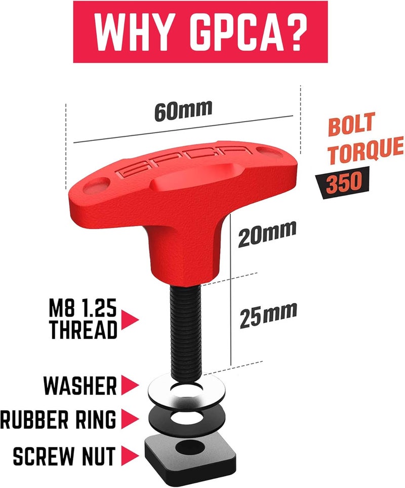 GPCA Quick-Release Tie Down Anchor/T-Handle Bolts Set for Jeep Wrangler - Red, 6 Packs - Image 3