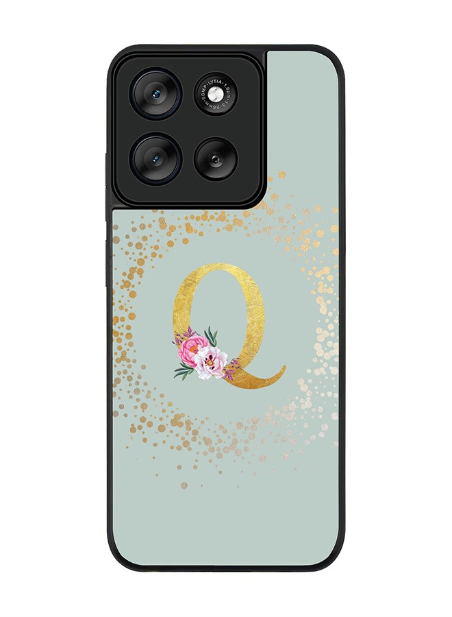 Stylizedd For Motorola Moto G56 Case,Slim fit Camera Protection, Shockproof Thin Phone cover  - Custom Monogram Floral - Q  (Light Grey ) - Image 1