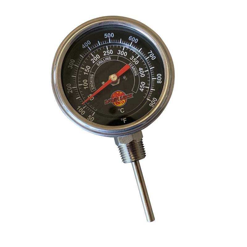 LavaLock Black Face BBQ Grill Thermometer 50F-900F High Temp Range Heavy Duty Premium Quality Smoker Thermo 2 Inch or 3" with M8 or 1/2 NPT Thread (Top Mount, 3 in. Face, 2.5 in. Stem 1/2" NPT) - Image 1