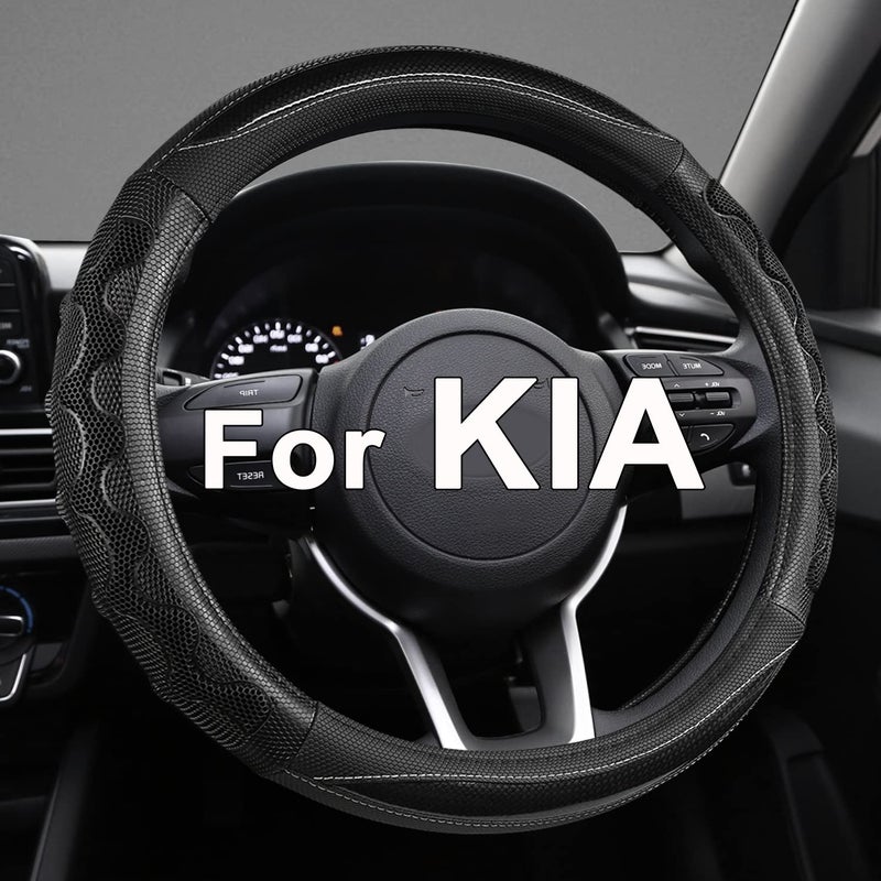 GIANT PANDA Steering Wheel Cover for Kia Soul,Sportage,Forte,Optima,Telluride(3D Honeycomb-Black-Standard Size) - Image 1