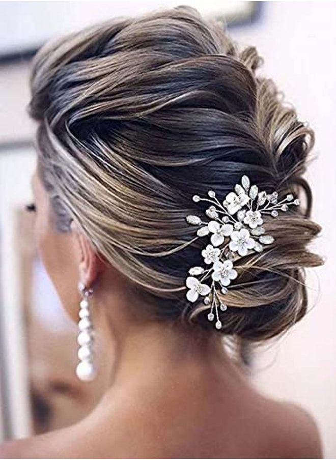 Unicra Silver Bride Wedding Hair Comb Flower Bridal Headpiece Sparkly Rhinestone Hair Accessories Crystal Hair Piece Jewelry For Women And Girls  - Image 2