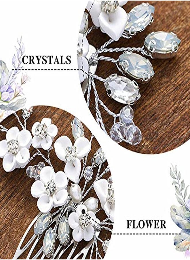 Unicra Silver Bride Wedding Hair Comb Flower Bridal Headpiece Sparkly Rhinestone Hair Accessories Crystal Hair Piece Jewelry For Women And Girls  - Image 4