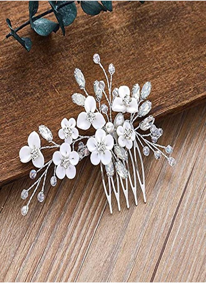 Unicra Silver Bride Wedding Hair Comb Flower Bridal Headpiece Sparkly Rhinestone Hair Accessories Crystal Hair Piece Jewelry For Women And Girls  - Image 3