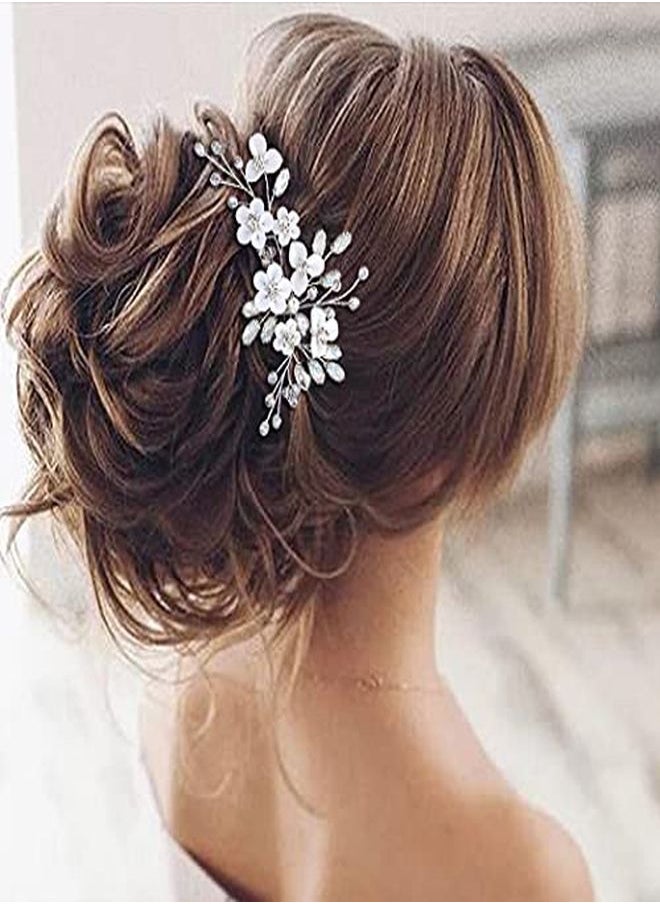 Unicra Silver Bride Wedding Hair Comb Flower Bridal Headpiece Sparkly Rhinestone Hair Accessories Crystal Hair Piece Jewelry For Women And Girls  - Image 5