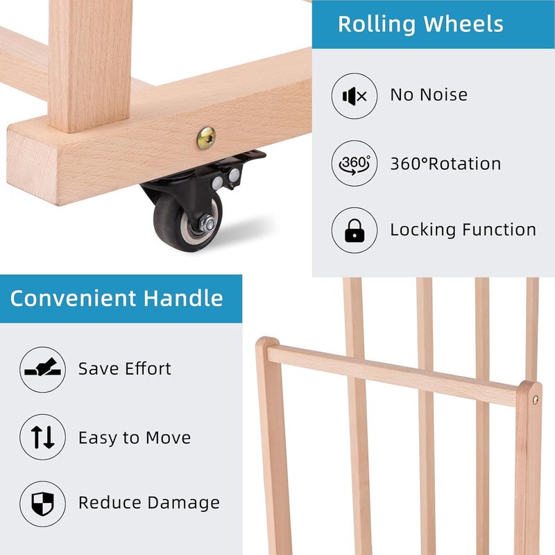 Somime Extra Large Art Canvas Storage Rack, Art Drying Rack, Wooden Canvas Boards Rack with Handle and Caster Wheels for Drawing Boards, Panels, Artwork in Art Studio/Gallery - Image 5