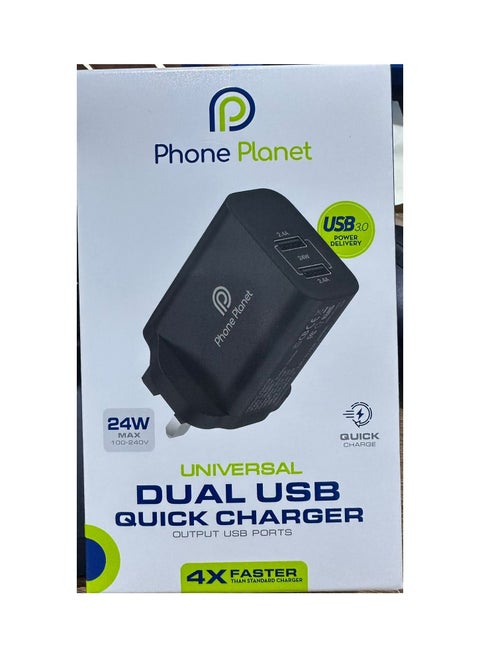 Black 24W Dual USB Wall Charger for Multiple and Efficient Charging from iPhone Plant