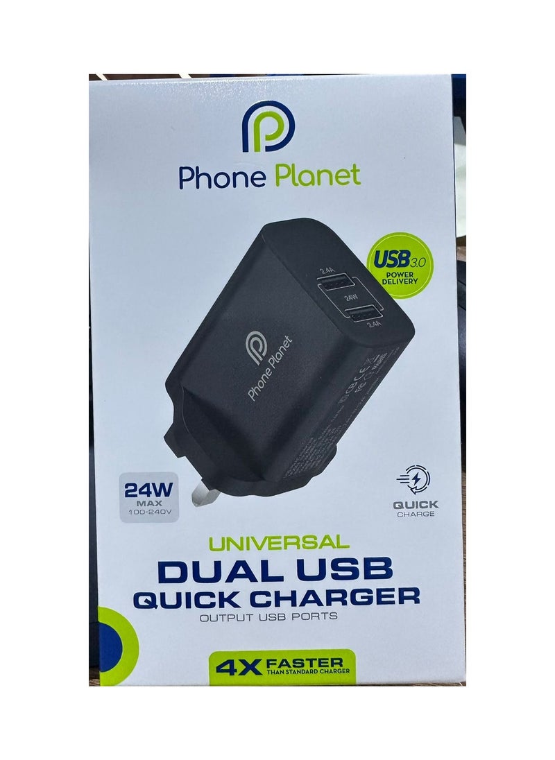 Black 24W Dual USB Wall Charger for Multiple and Efficient Charging from iPhone Plant