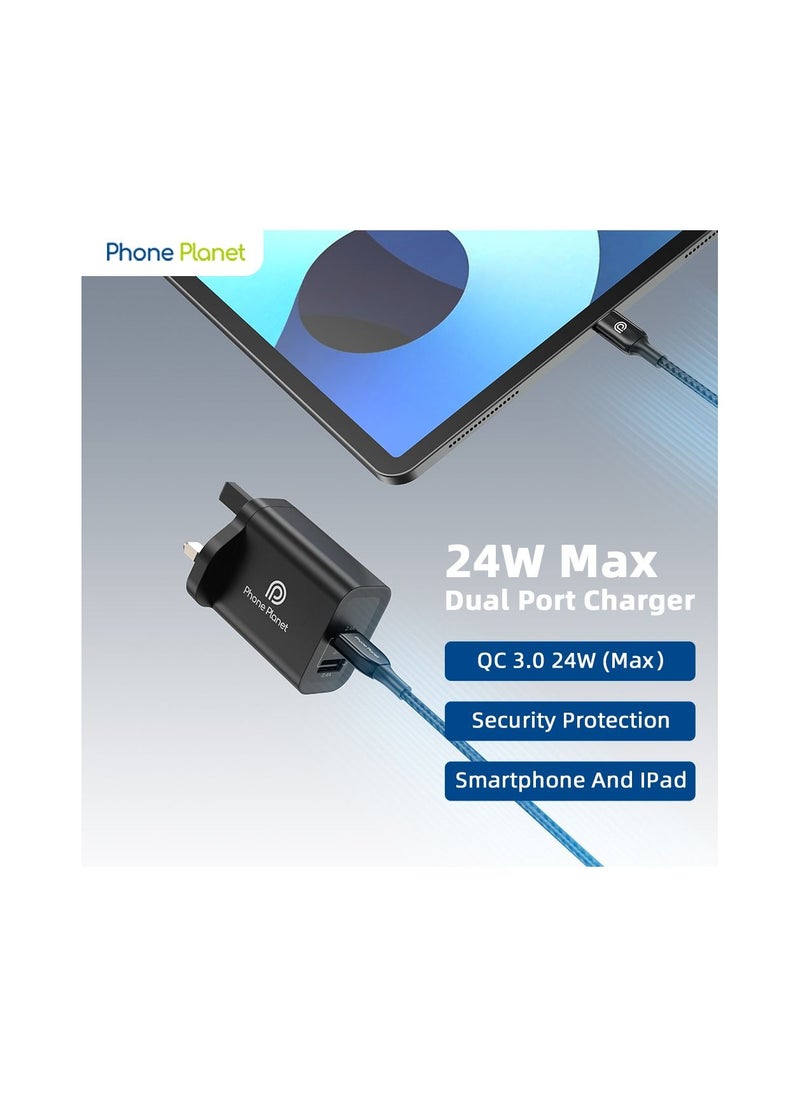 Black 24W Dual USB Wall Charger for Multiple and Efficient Charging from iPhone Plant
