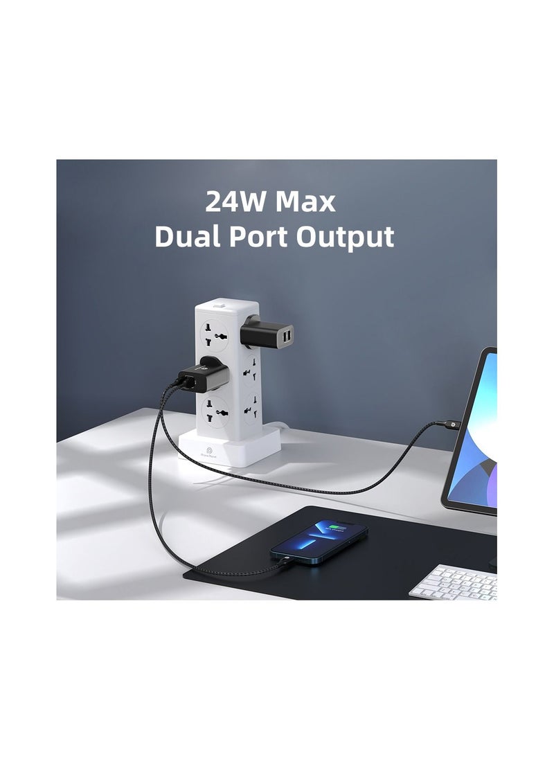 Black 24W Dual USB Wall Charger for Multiple and Efficient Charging from iPhone Plant