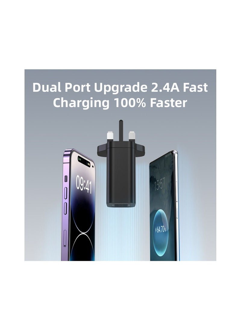 Black 24W Dual USB Wall Charger for Multiple and Efficient Charging from iPhone Plant