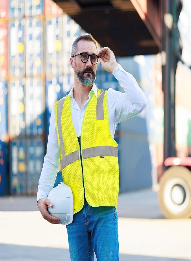 AYKRM 2 Pockets Reflective Safety Vest High Visibility Class II Mesh Vest for Women & Men Meets ANSI Standards, Yellow, L - Image 2