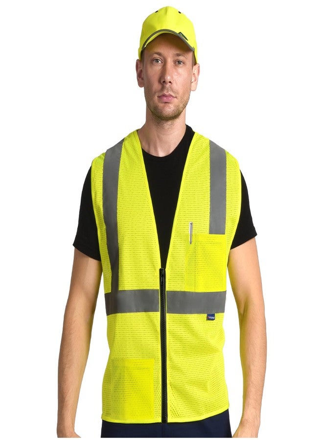 AYKRM 2 Pockets Reflective Safety Vest High Visibility Class II Mesh Vest for Women & Men Meets ANSI Standards, Yellow, L - Image 1