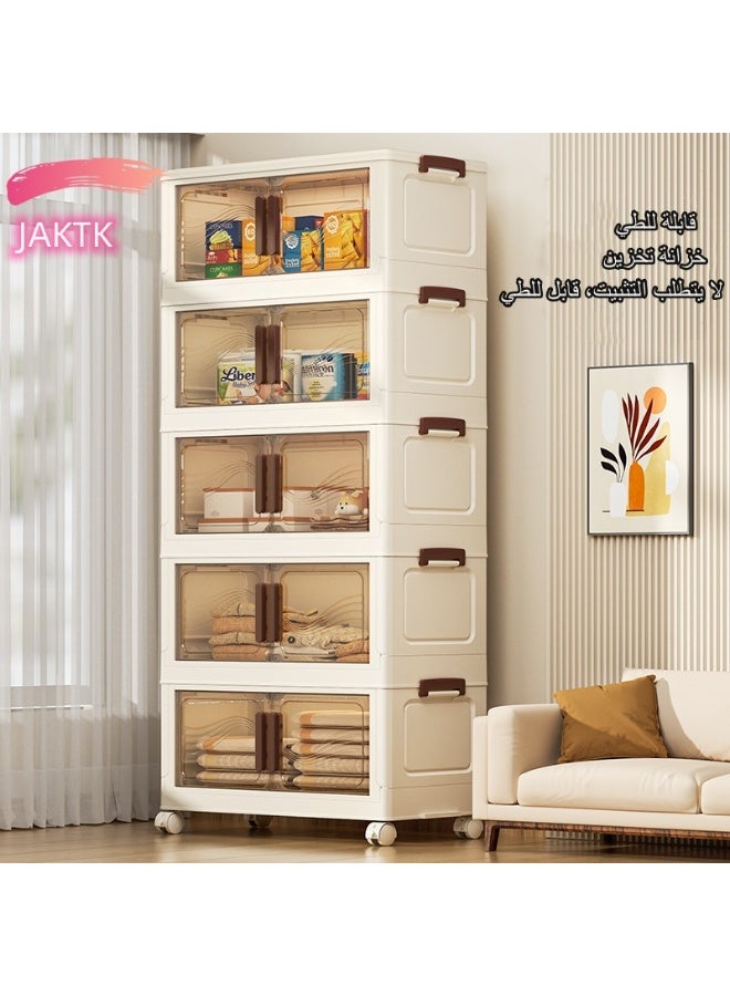جاكت صندوق تخزين بدون تركيب مكون من 5 طبقات مع بكرات، رف ألعاب المطبخ المنزلي، رف للوجبات الخفيفة، تخزين قابل للطي، تخزين الملابس - Image 1