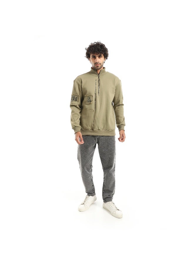 Caesar Men's oversized hoodie with half collar and chest zipper - Image 3