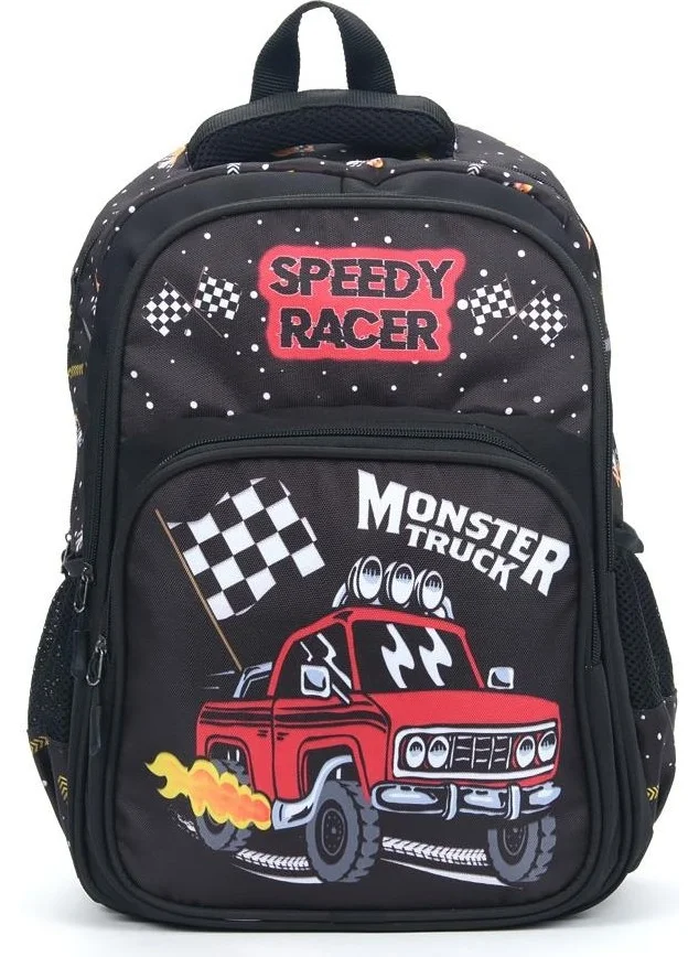 Masho Trend Monster Truck School Bag + Lunch Box + Pencil Case Trolley Bag Primary School Bag Backpack