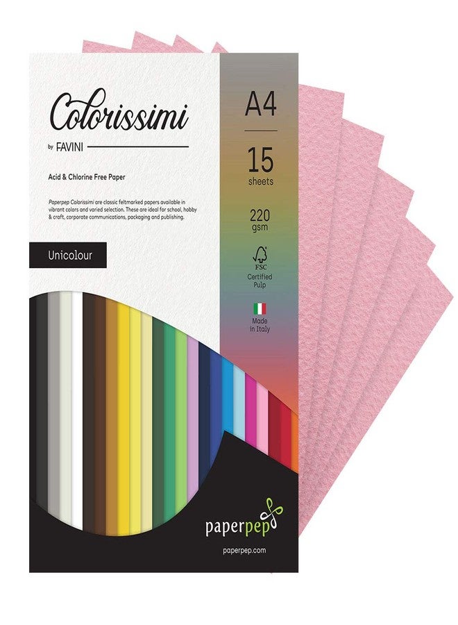 PaperPep Paper Pep Colorissimi Card Stock 220GSM A4 Rosa (Baby Pink) Unicolor Pack of 15 Sheets - Image 1